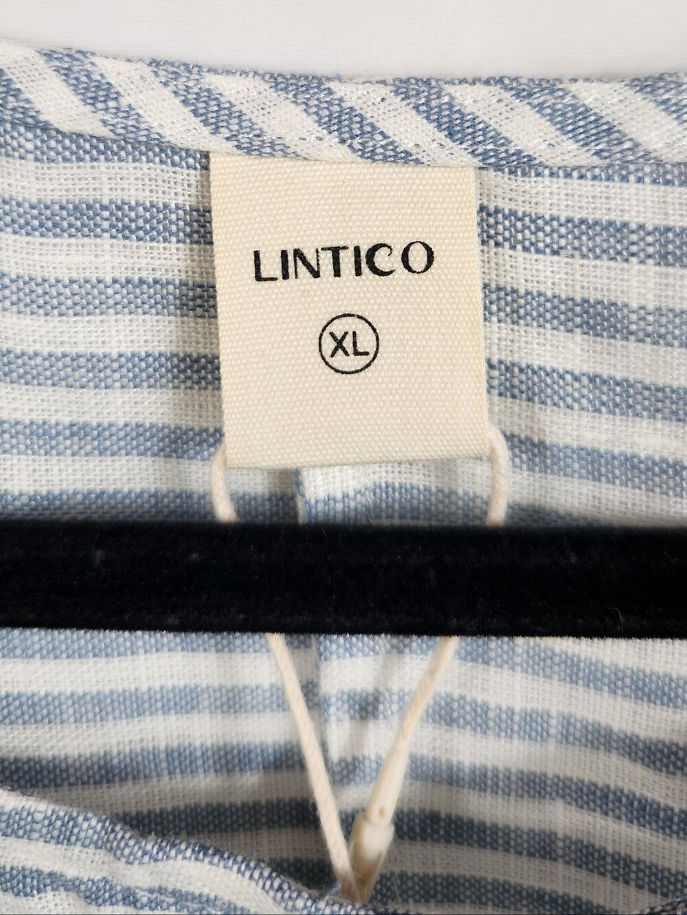 LINTICO Morgan 100% Linen Blue Stripe Midi Dress XL Relaxed A-Line Coastal - Picture 16 of 16